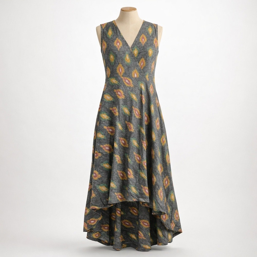 Ikat Diamond High Low Sleeveless Maxi Dress Size XS Gray‎ Boho Granola Beach Y2K